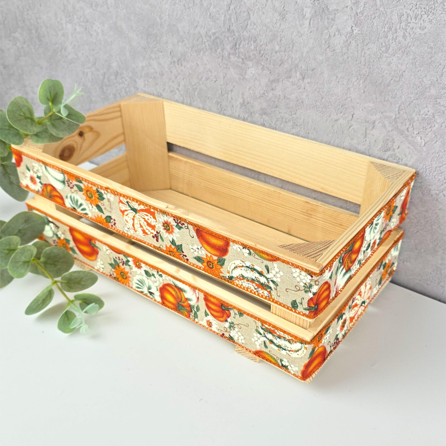 Pumpkin Wooden Crate Halloween Treat Box Autumn Gift Hamper Pumpkin Basket Fall Decor Hygge Gift Box 30 cm x 15 cm