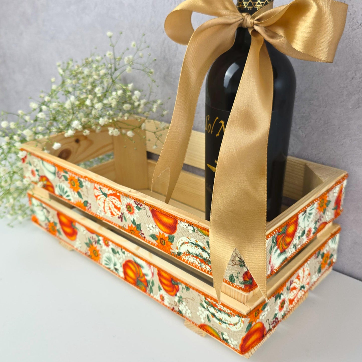 Pumpkin Wooden Crate Halloween Treat Box Autumn Gift Hamper Pumpkin Basket Fall Decor Hygge Gift Box 30 cm x 15 cm