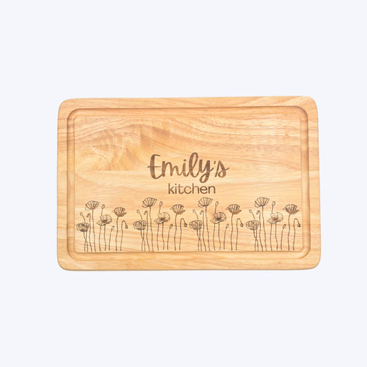 Personalised Gift Flowers Engraved Wooden Chopping Board