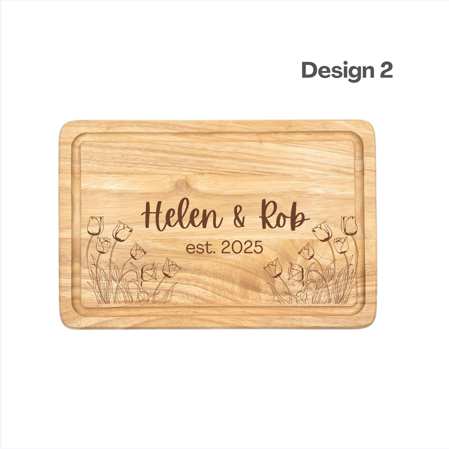 Personalised Gift Flowers Engraved Wooden Chopping Board