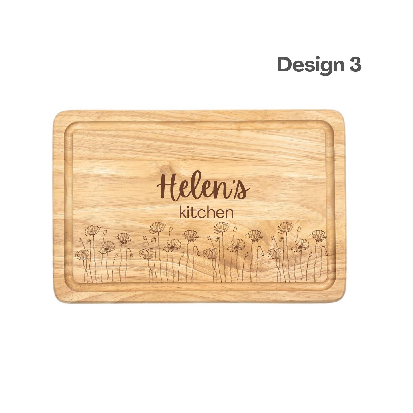 Personalised Gift Flowers Engraved Wooden Chopping Board