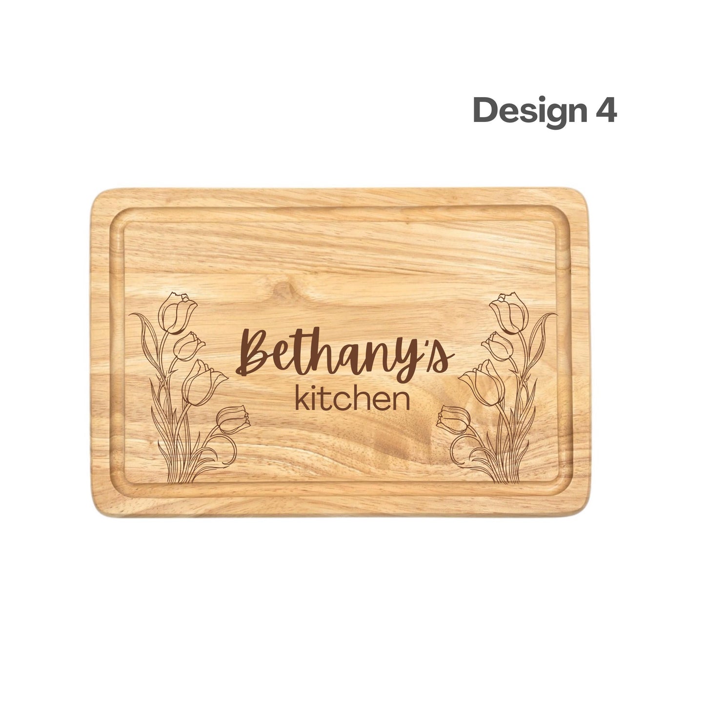 Personalised Gift Flowers Engraved Wooden Chopping Board