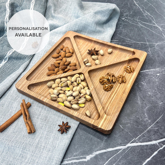 Personalised Wooden Square Snack Tray with Sections