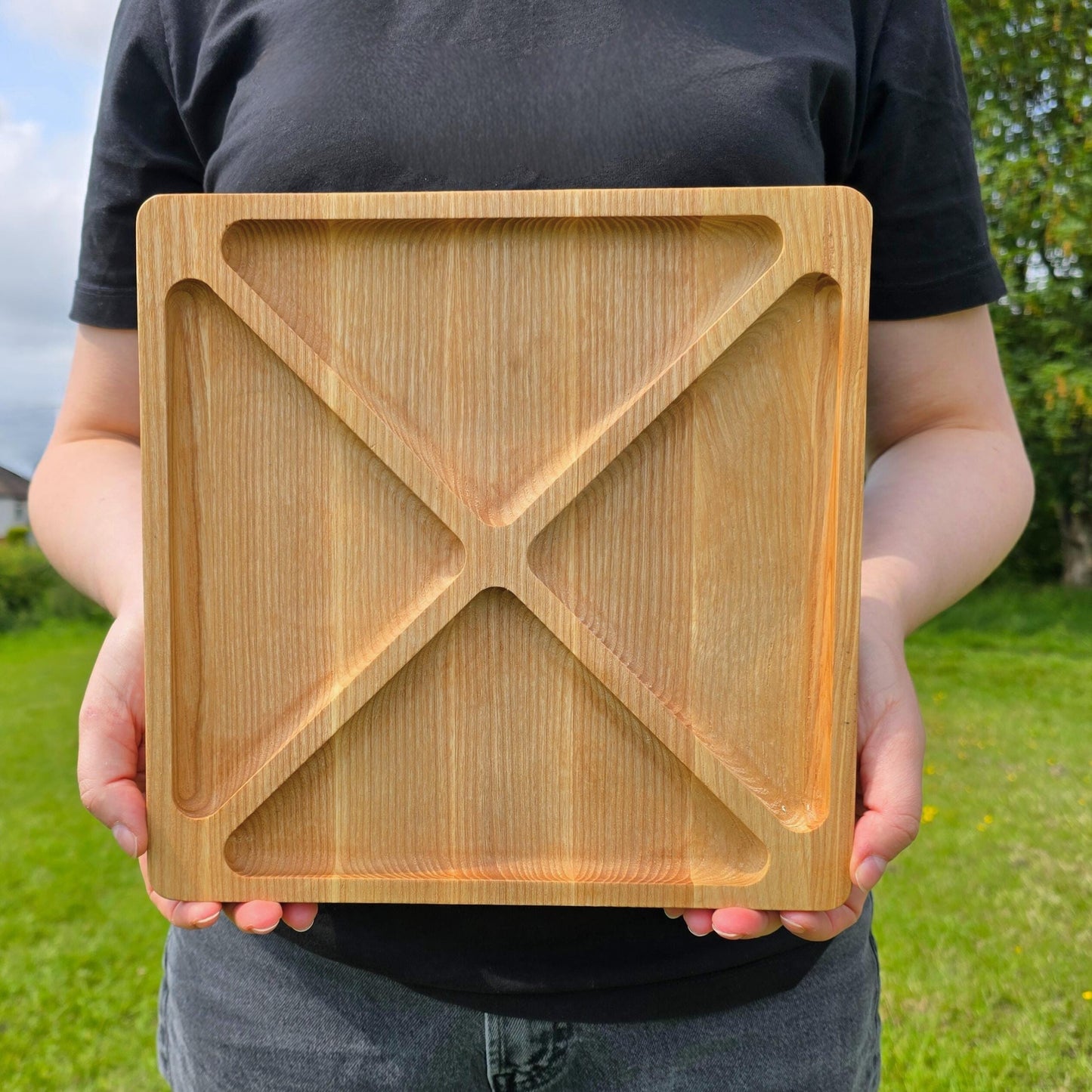 Personalised Wooden Square Snack Tray with Sections