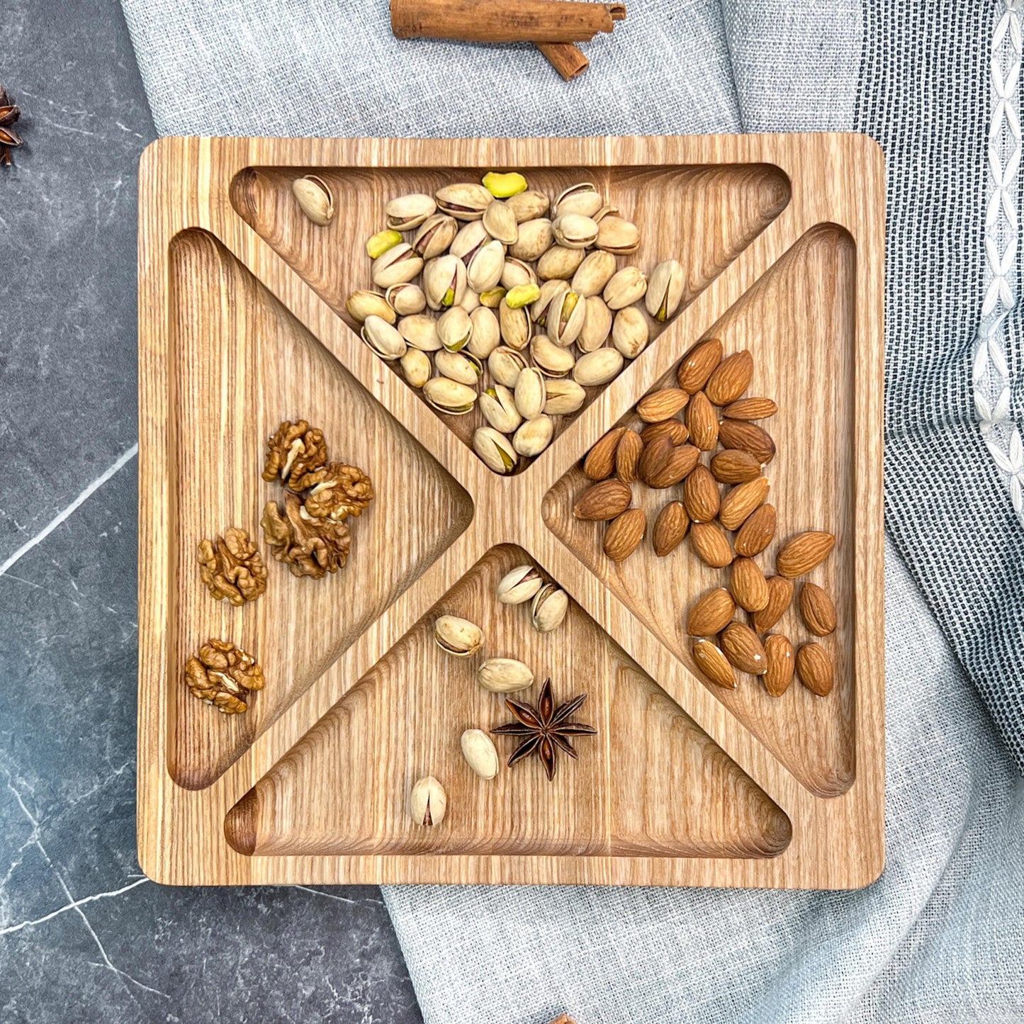 Personalised Wooden Square Snack Tray with Sections