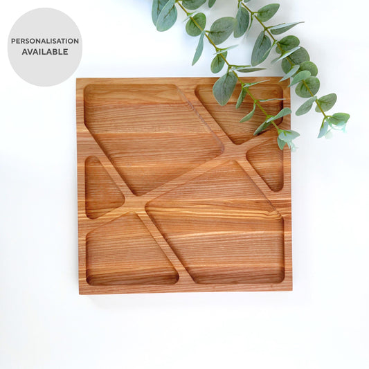 Personalised Wooden Square Snack Tray with Sections