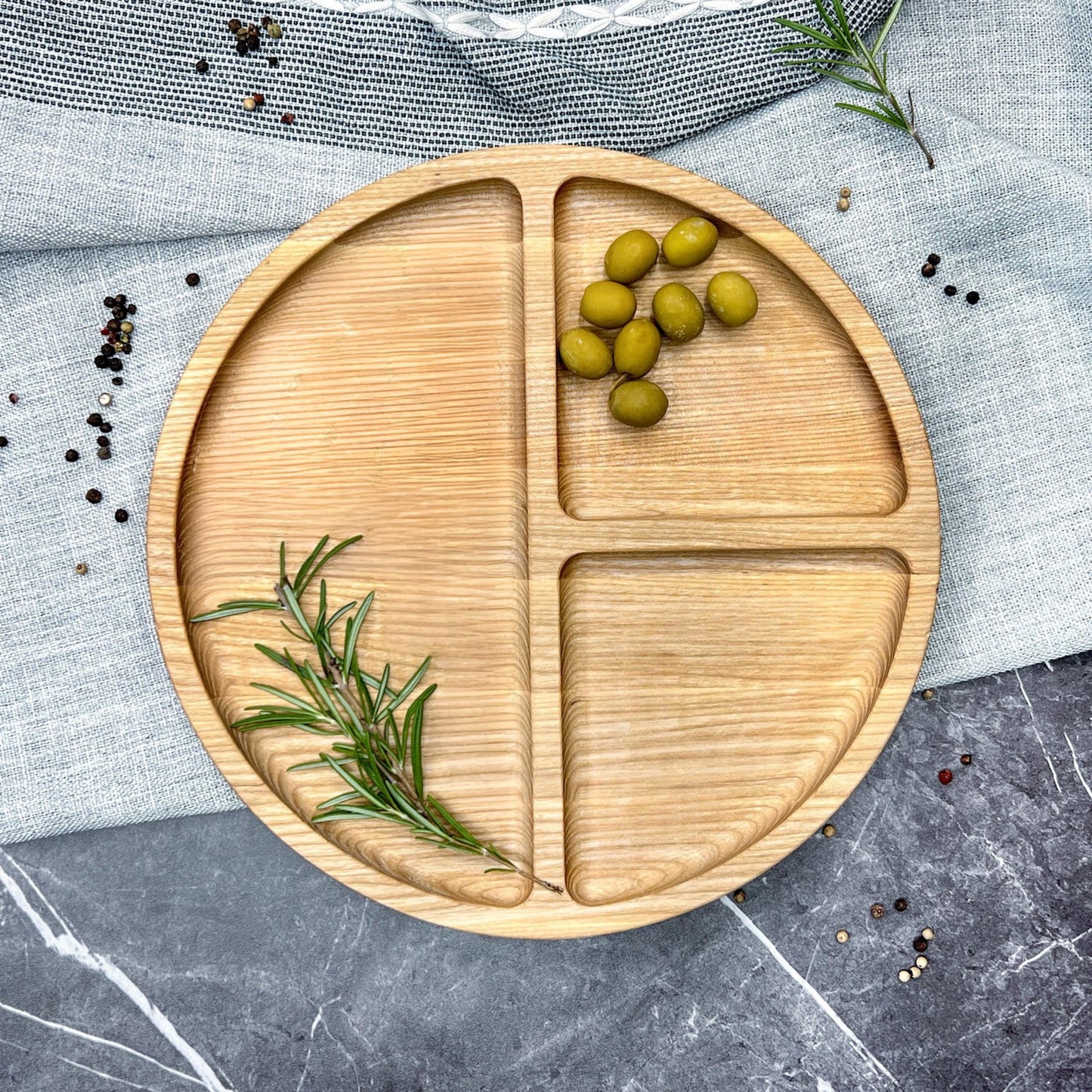 Personalised Round Wooden Cheese Board with Three Compartments