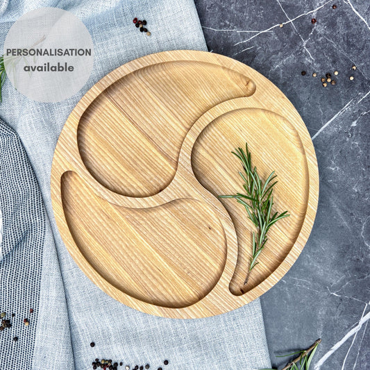Personalised Round Wooden Serving Platter with Three Compartments