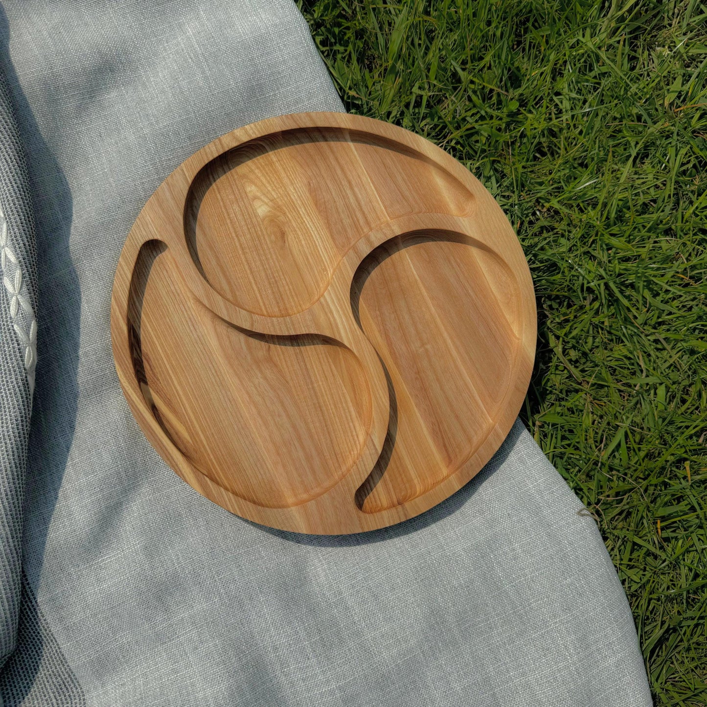 Personalised Round Wooden Serving Platter with Three Compartments