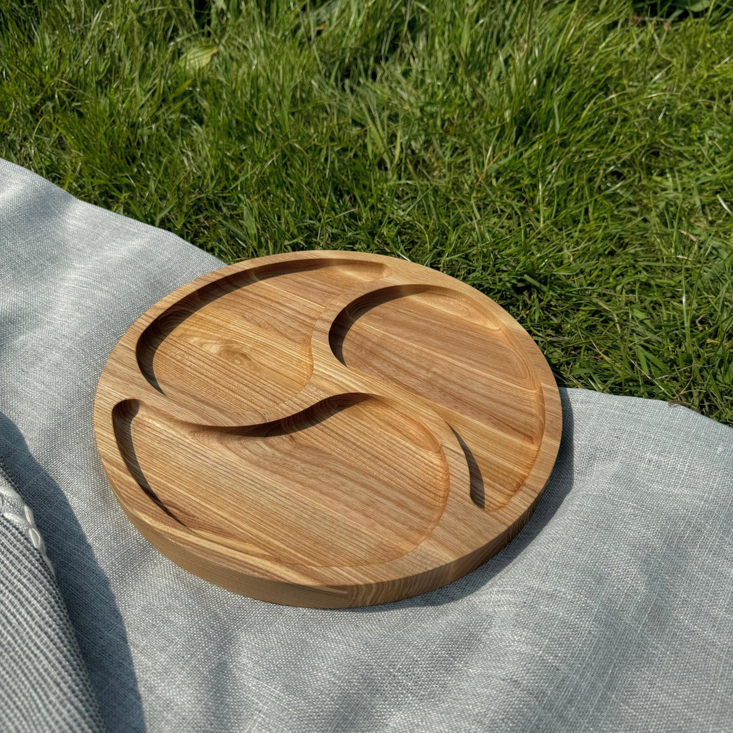 Personalised Round Wooden Serving Platter with Three Compartments