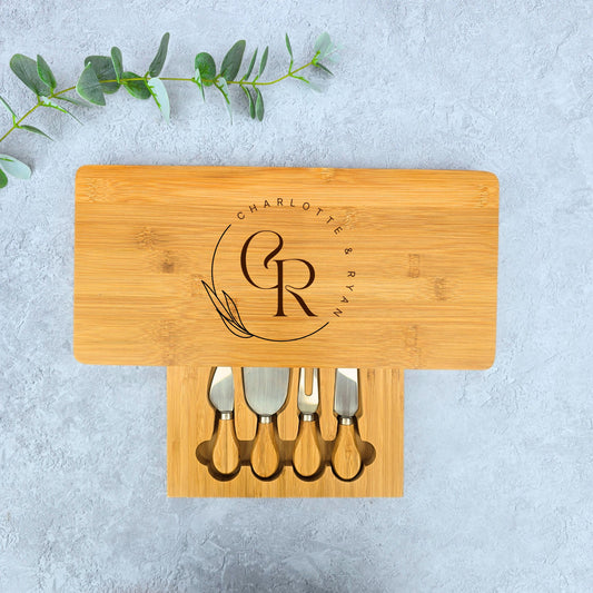 Large Personalised Cheese Board Set Gift for Couples
