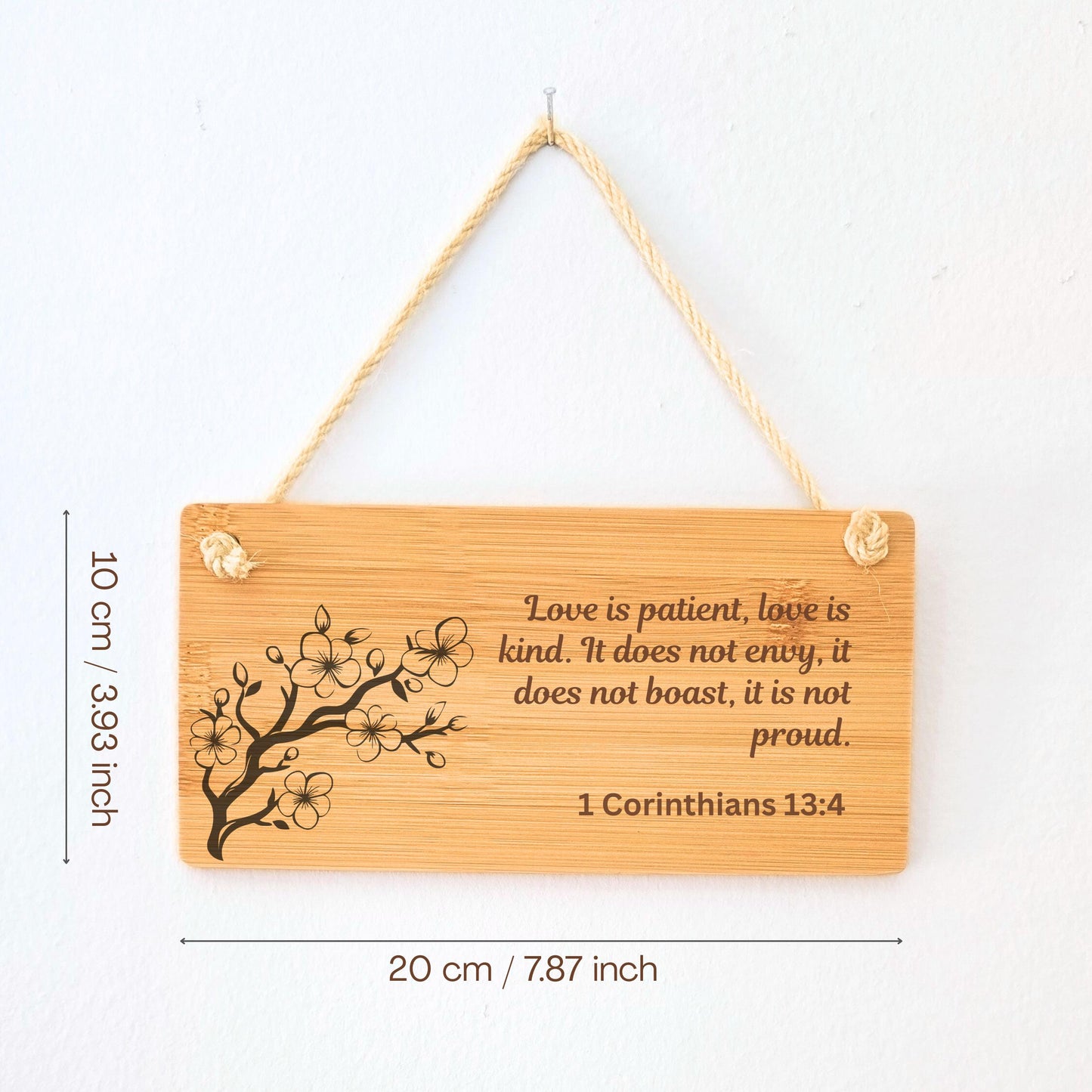 Personalised Wooden Hanging Sign 1 Corinthians 13:4 Bible Verse Romantic Couple Gift Handmade Bamboo Plaque