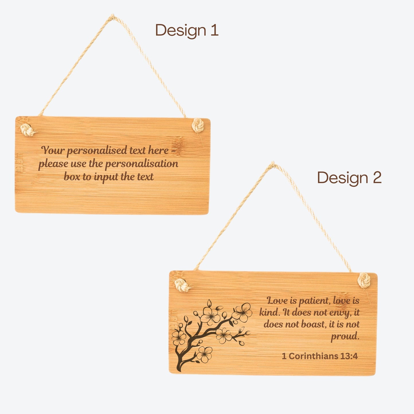 Personalised Wooden Hanging Sign 1 Corinthians 13:4 Bible Verse Romantic Couple Gift Handmade Bamboo Plaque