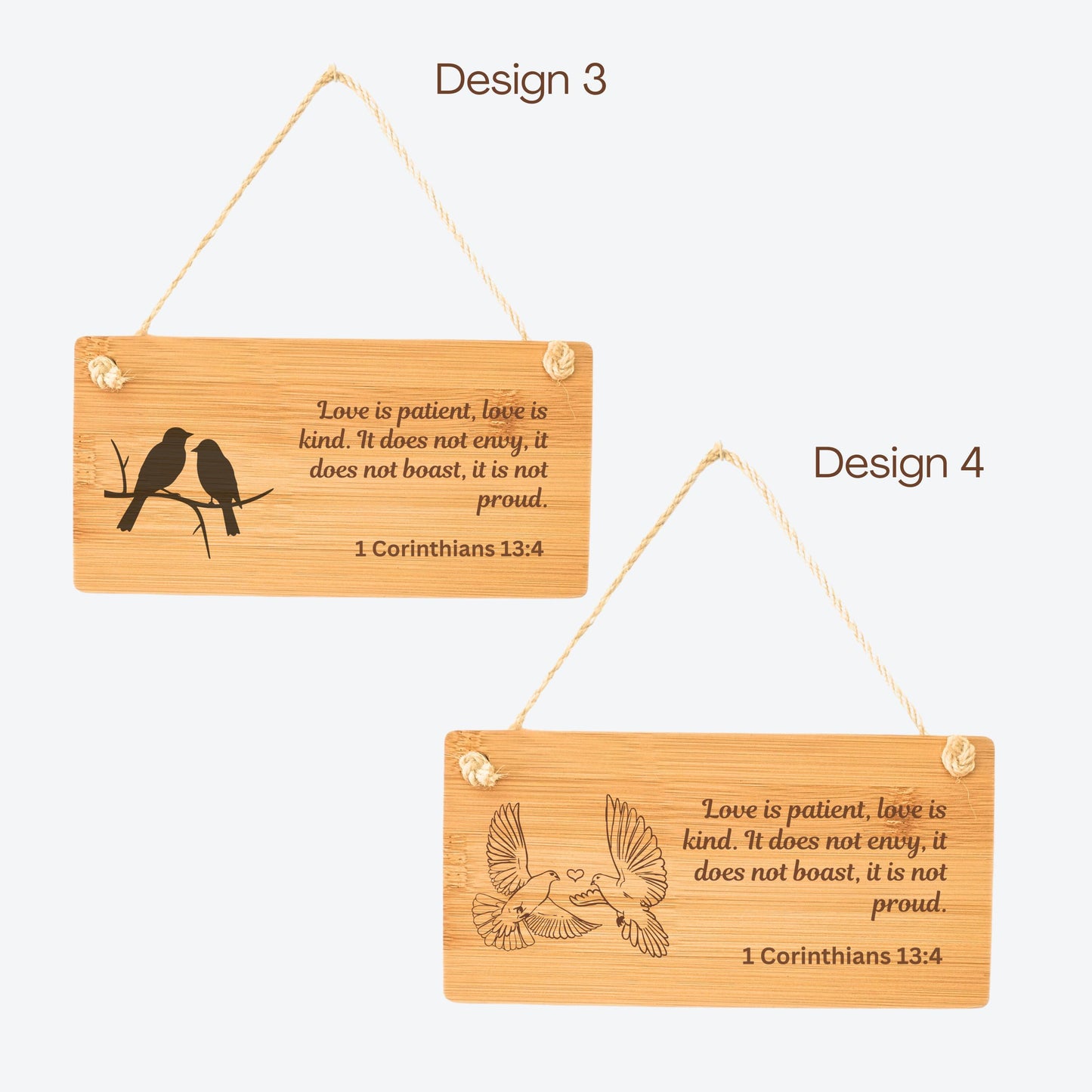 Personalised Wooden Hanging Sign 1 Corinthians 13:4 Bible Verse Romantic Couple Gift Handmade Bamboo Plaque