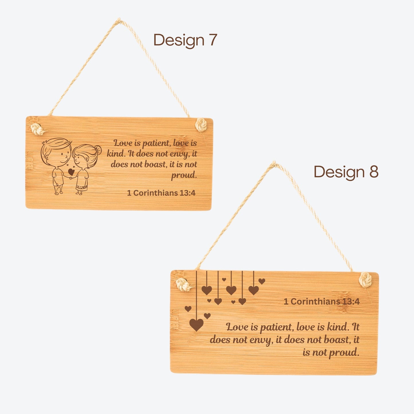 Personalised Wooden Hanging Sign 1 Corinthians 13:4 Bible Verse Romantic Couple Gift Handmade Bamboo Plaque