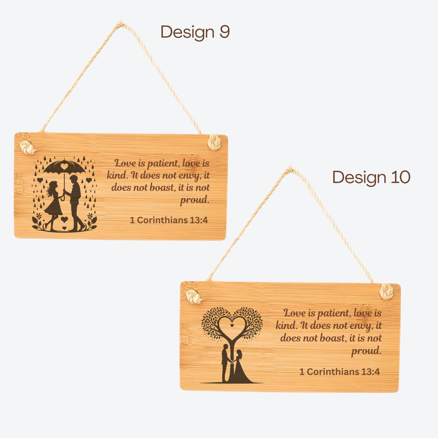 Personalised Wooden Hanging Sign 1 Corinthians 13:4 Bible Verse Romantic Couple Gift Handmade Bamboo Plaque