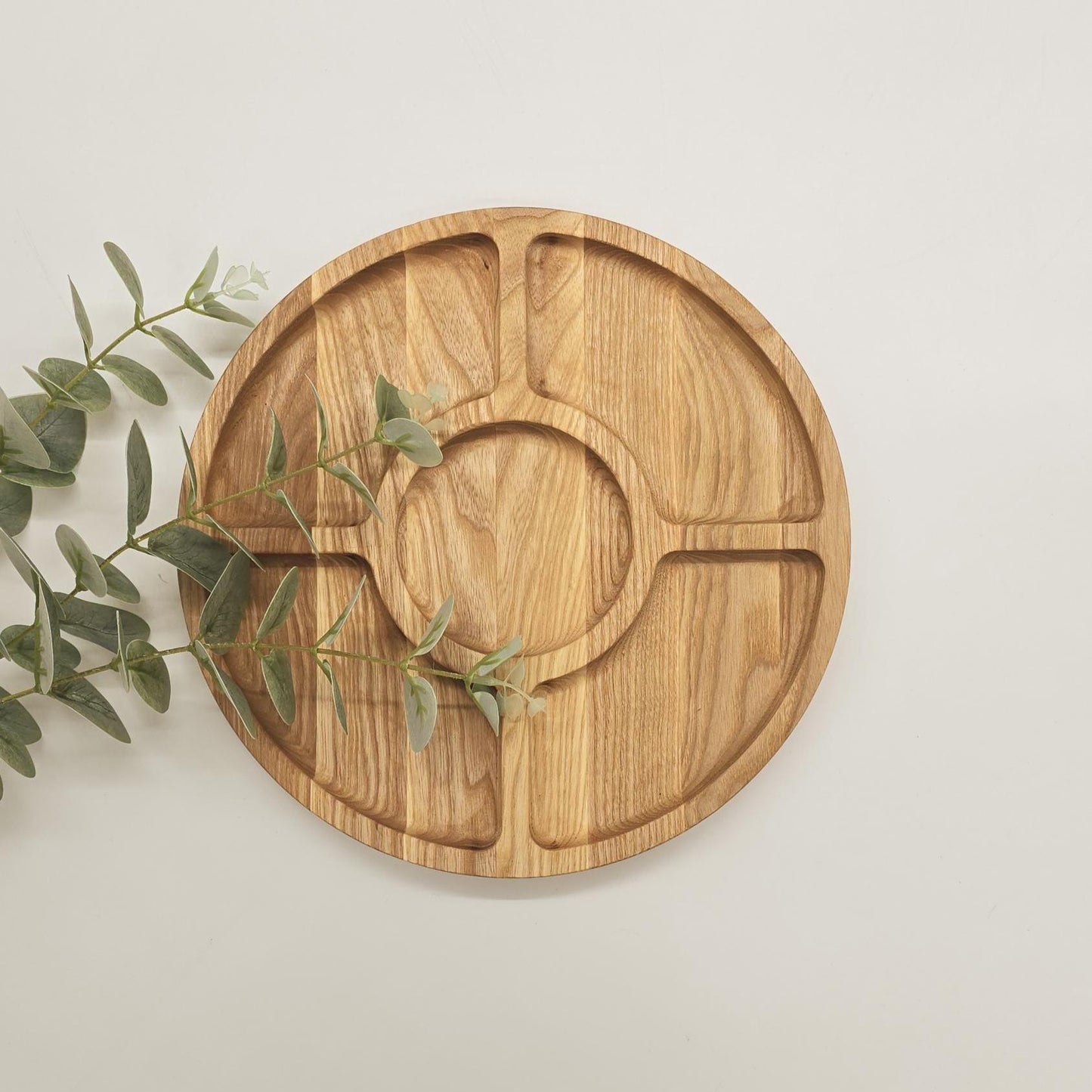 Charcuterie Board Personalised Round Wooden Serving Platter with Compartments and Bowl Section Divided Easy Grazing Board