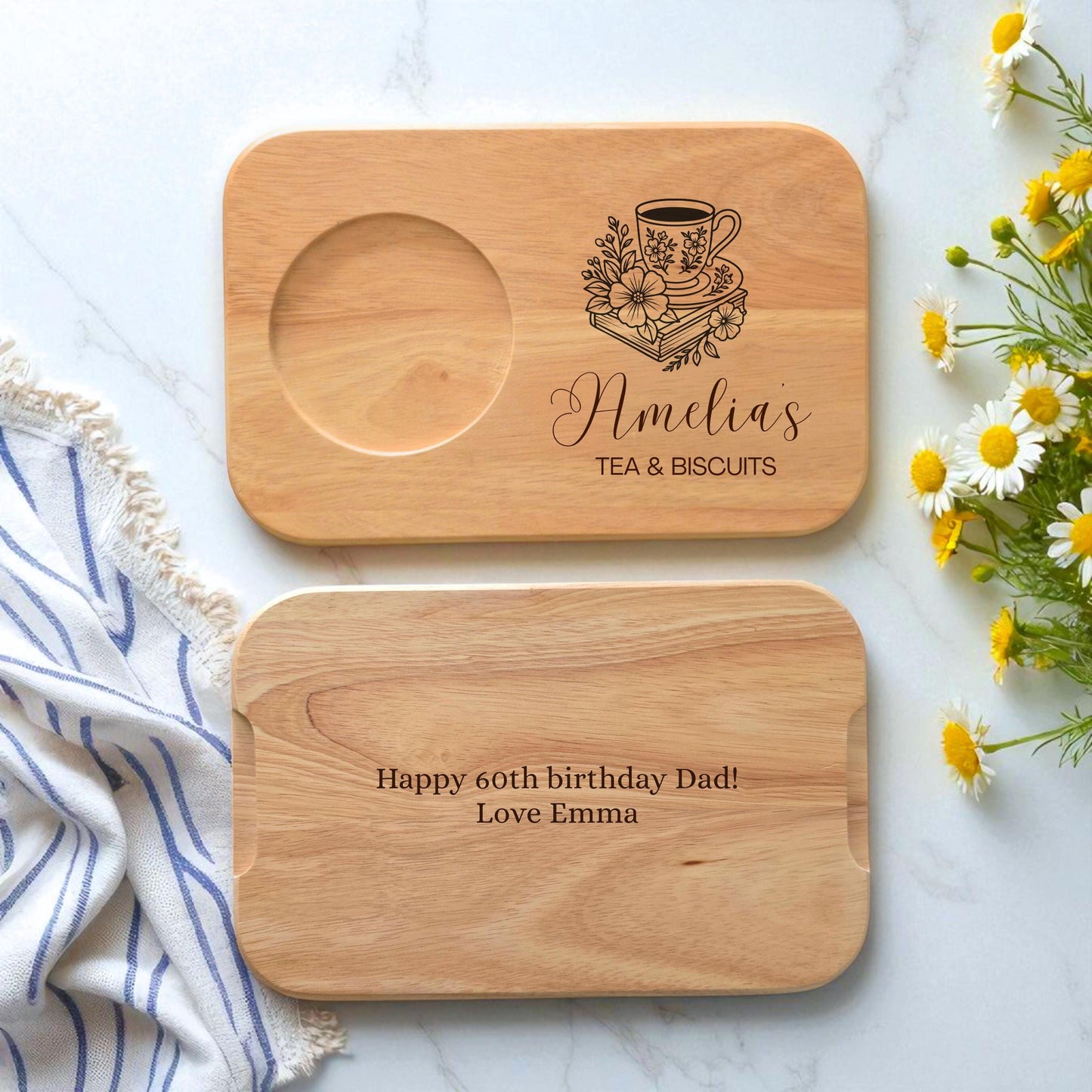 Personalised Wooden Tea and Biscuits Tray - Coffee and Cake Serving Board