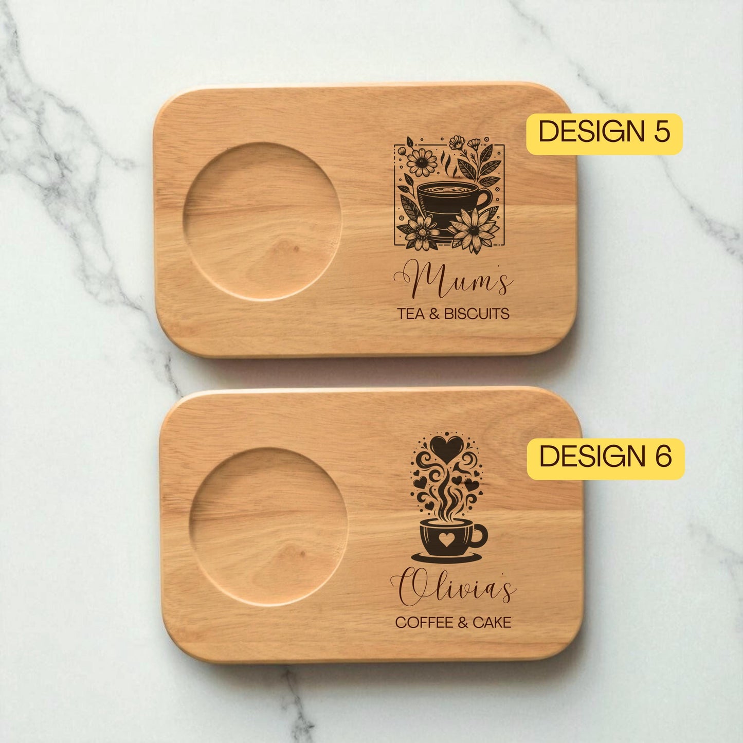 Personalised Wooden Tea and Biscuits Tray - Coffee and Cake Serving Board