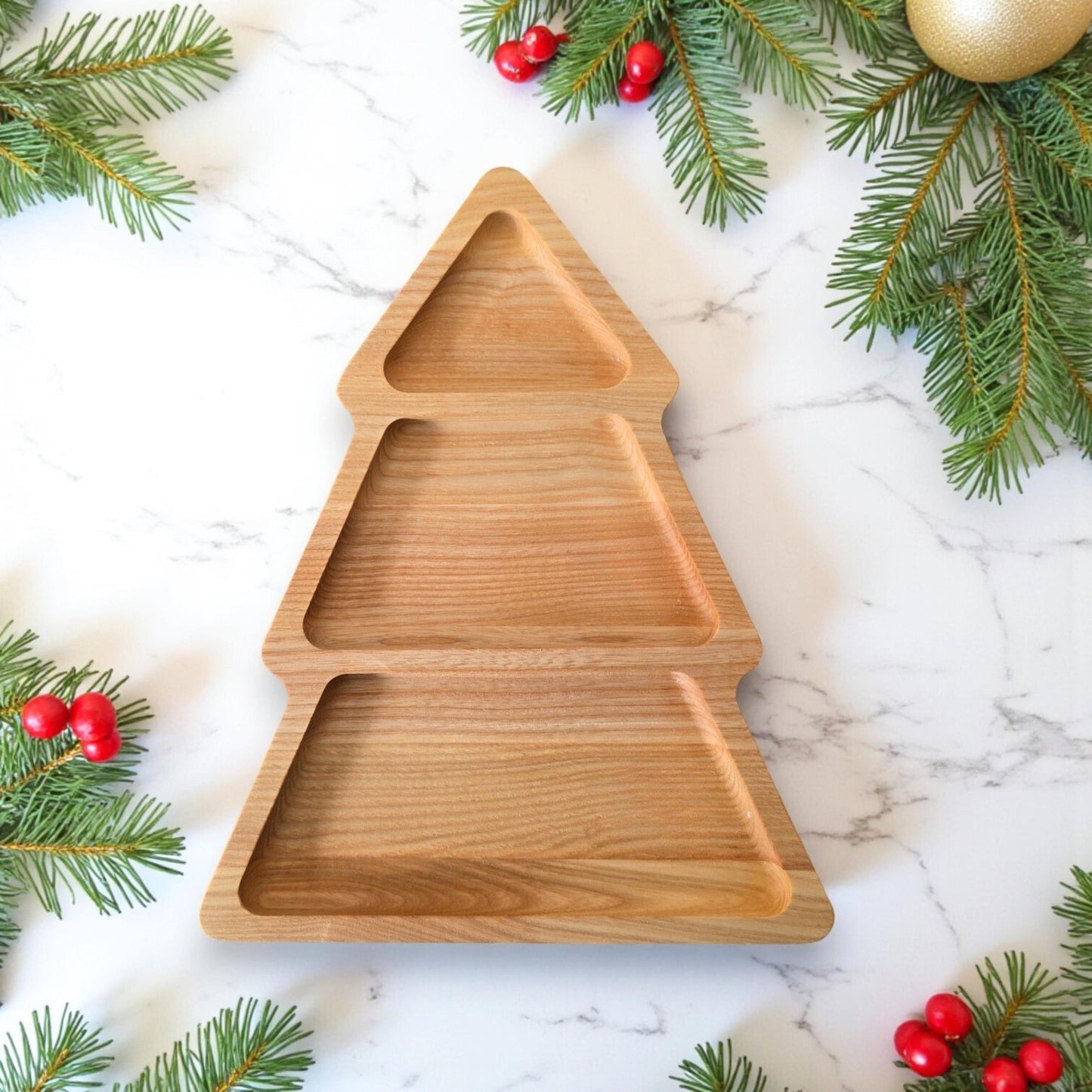 Personalised Christmas Tree Wooden Serving Tray, Tea & Biscuits Board - Christmas Handmade Gift