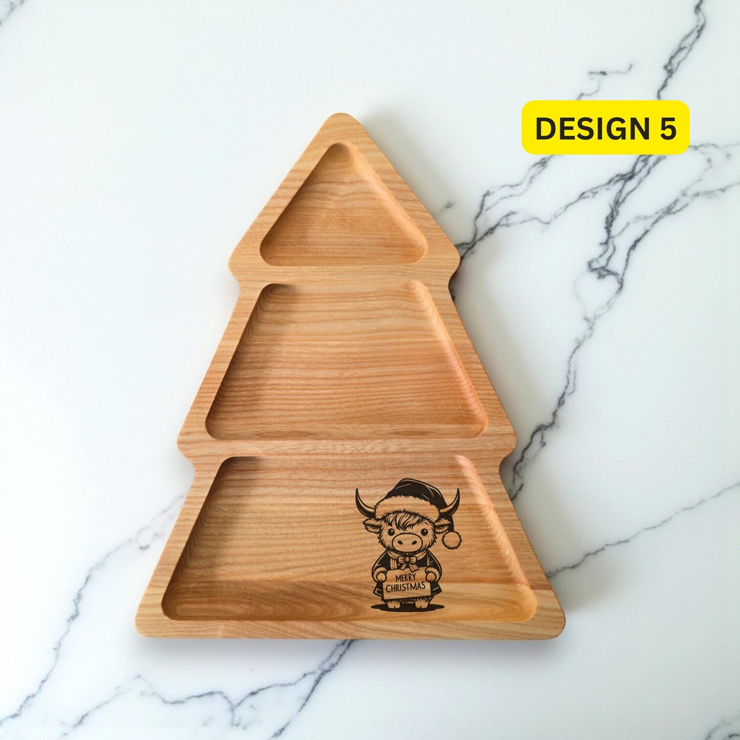 Personalised Christmas Tree Wooden Serving Tray, Tea & Biscuits Board - Christmas Handmade Gift