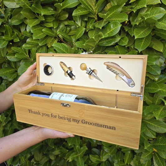 Personalised Wine Gift Set, Empty Wooden Wine Box with Lid Wedding Gift