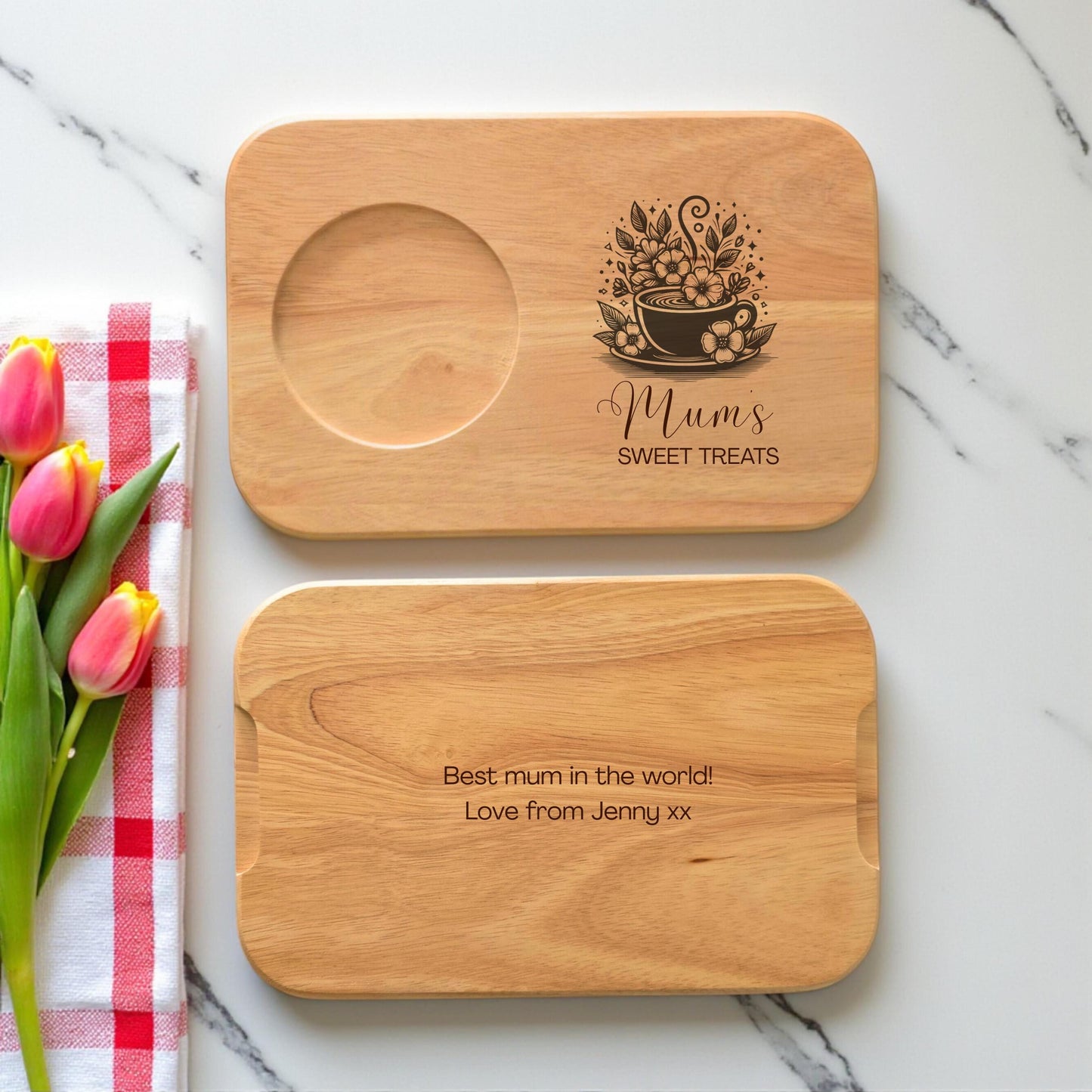 Personalised Wooden Tea and Biscuits Tray - Gift for Mum, Gift for Dad