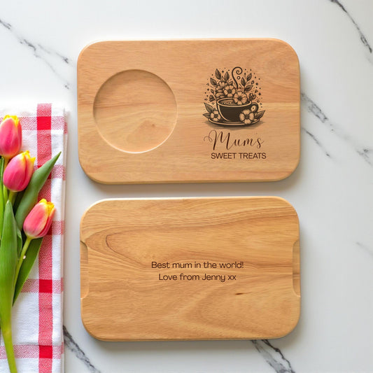 Personalised Wooden Tea and Biscuits Tray - Gift for Mum, Gift for Dad