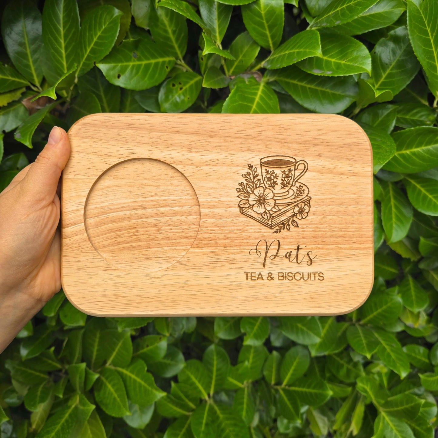 Personalised Wooden Tea and Biscuit Board: Secret Santa Gift for Work Colleague, Friend or Family