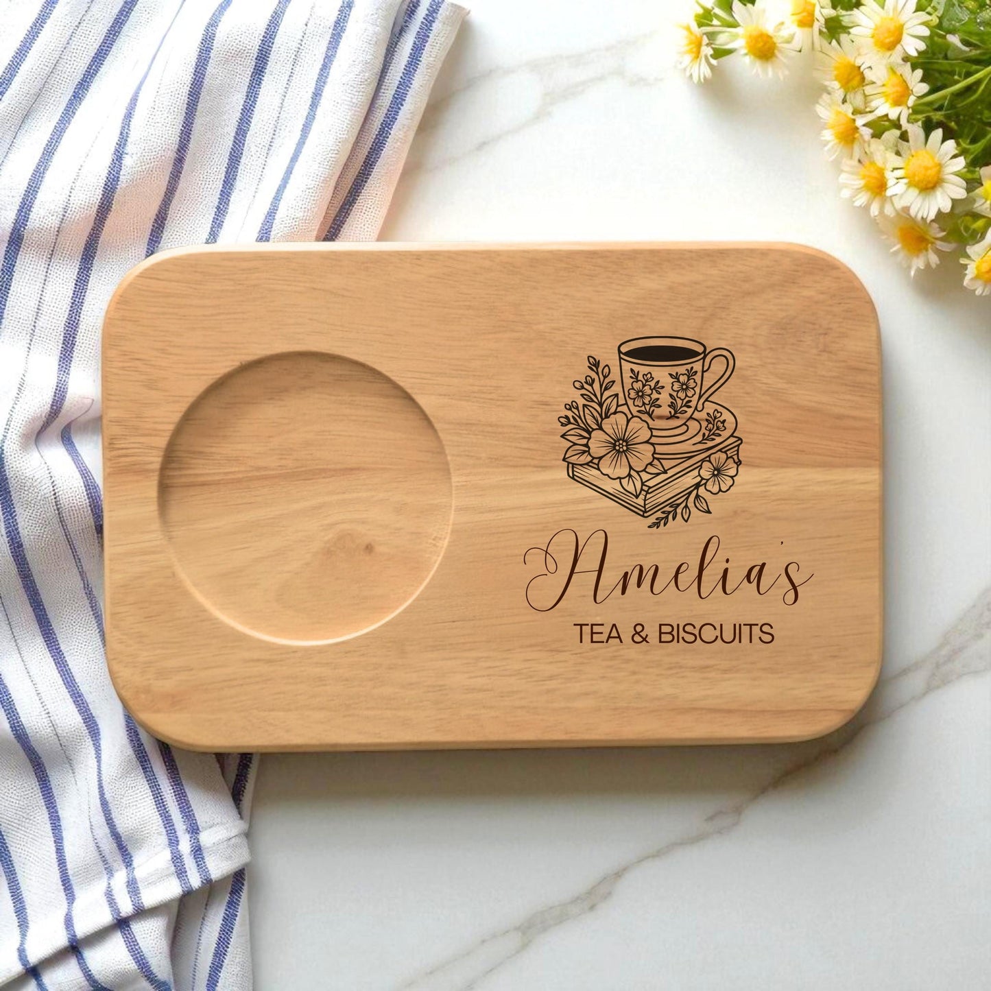 Personalised Wooden Tea and Biscuits Tray - Gift for Mum, Gift for Dad