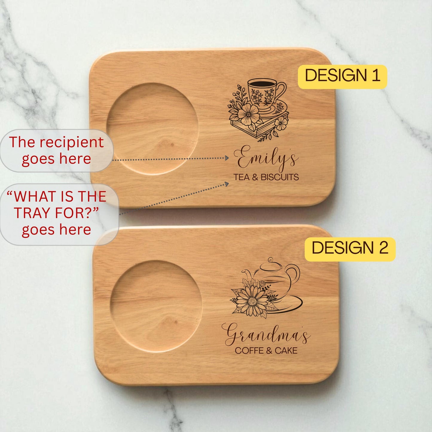 Personalised Wooden Tea and Biscuit Board: Secret Santa Gift for Work Colleague, Friend or Family