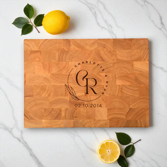 Large Personalised End Grain Butchers Block Chopping Board Gift for Housewarmings, Birthdays