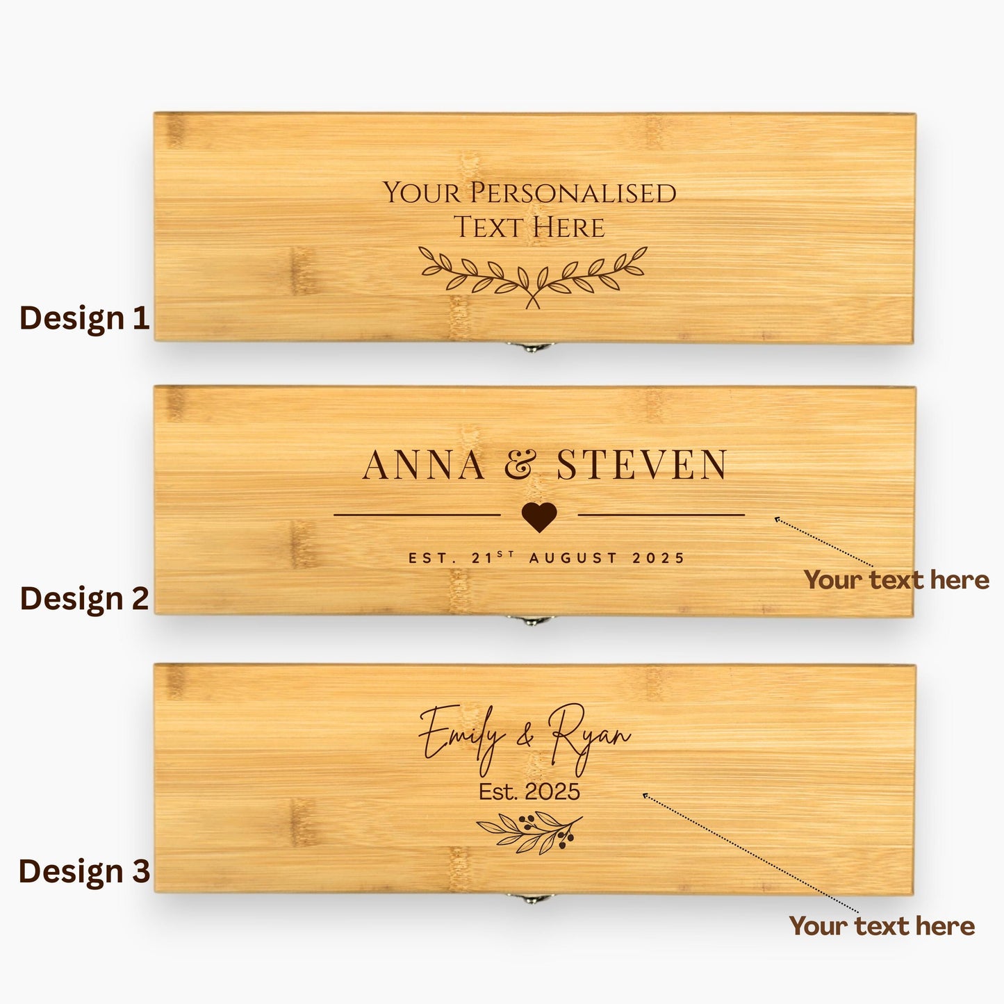 Personalised Engraved Bamboo Wine Gift Box Set - Wedding, Anniversary