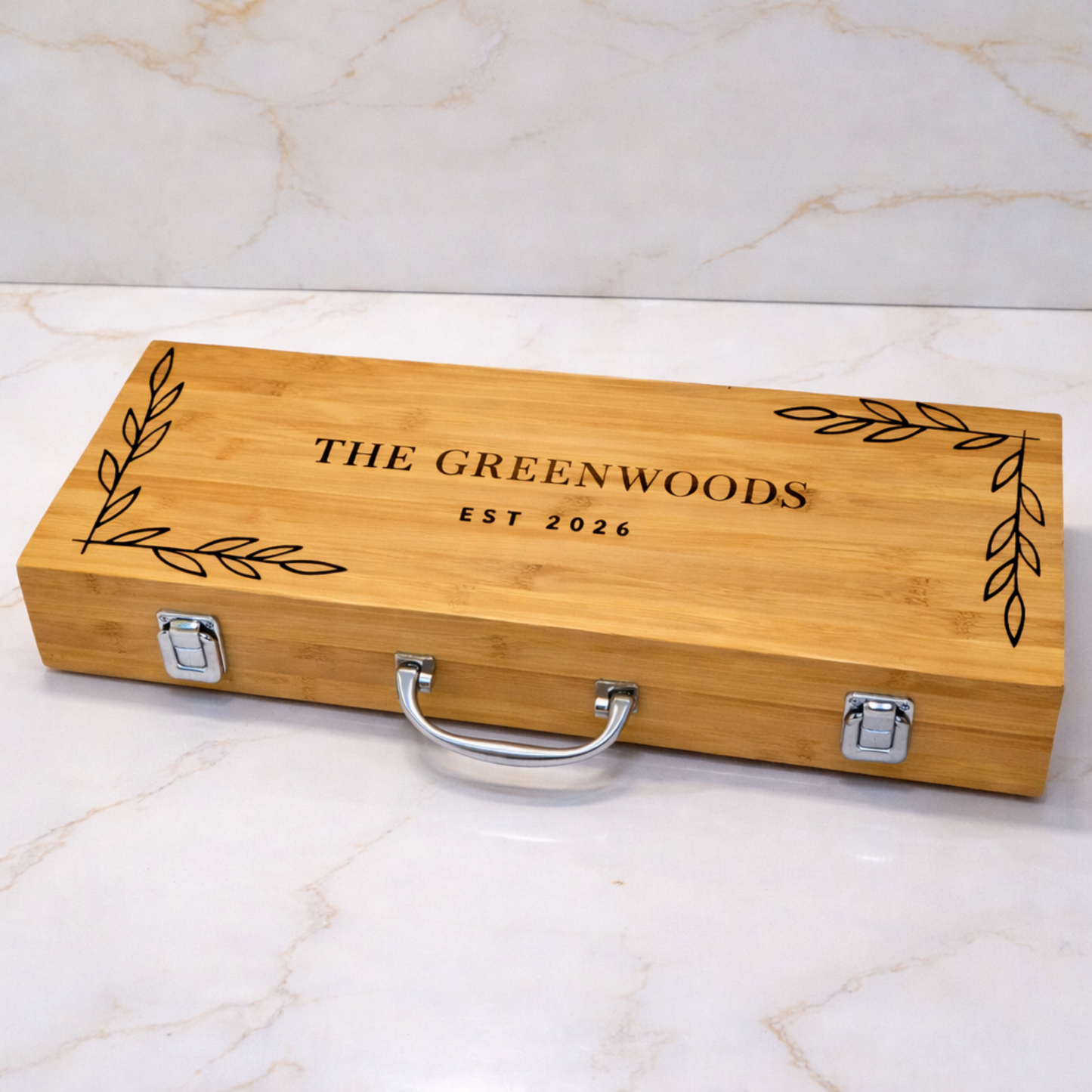 Personalised BBQ Tools Set in Bamboo Case: Grilling Gift Idea