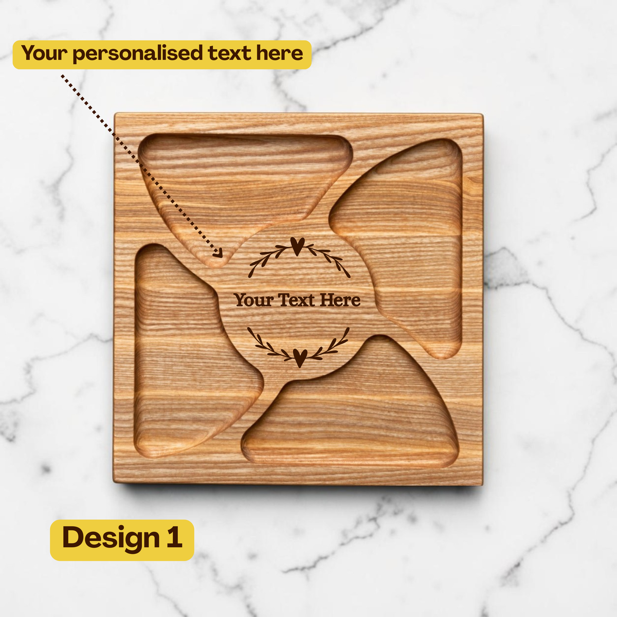 Personalised Square Wooden Charcuterie Board with Compartments