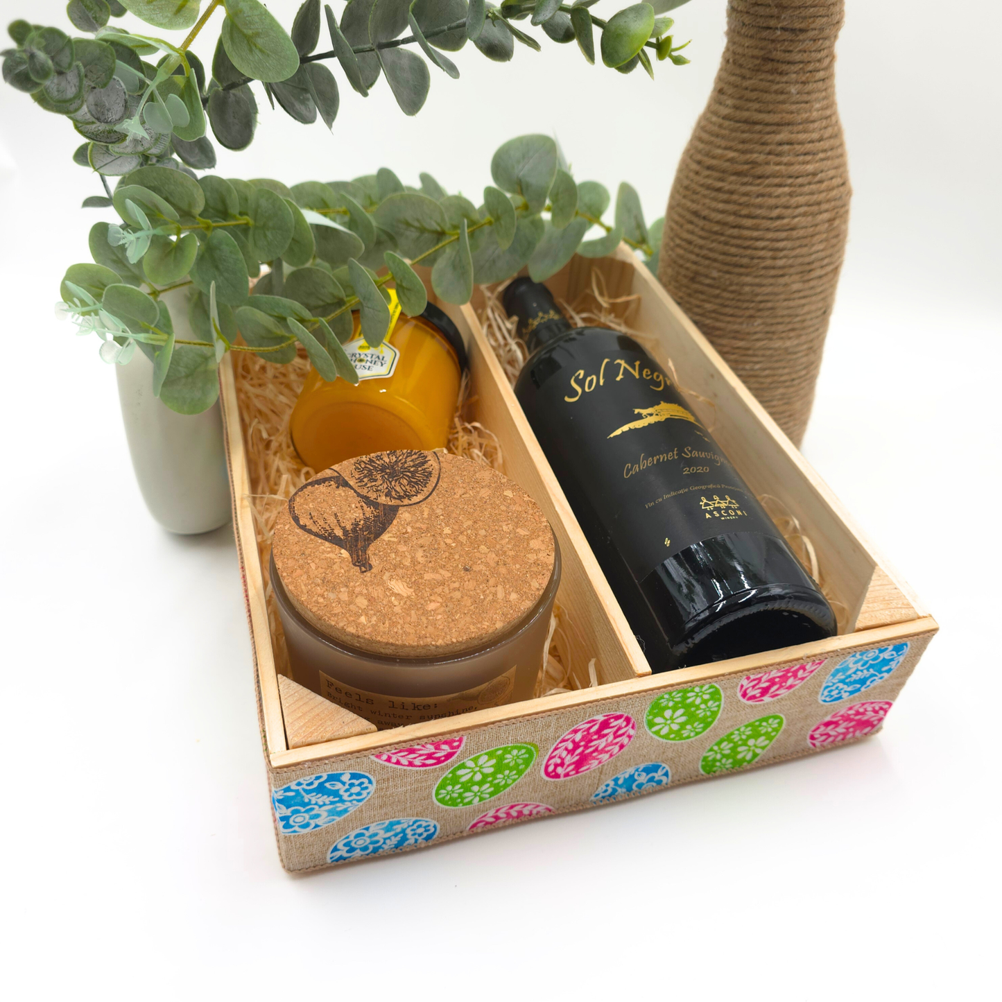 Empty Wooden Hamper Easter Egg Decorated Gift Crate
