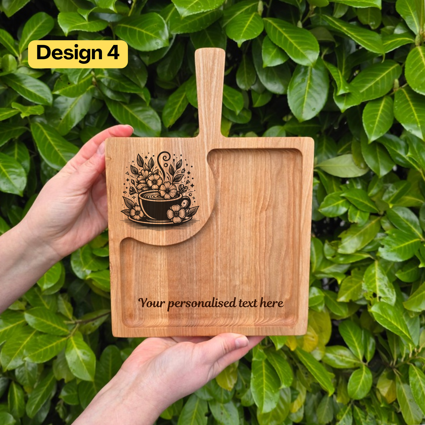 Personalised Wooden Tray Coffee and Cake Serving Board Gift for Teacher