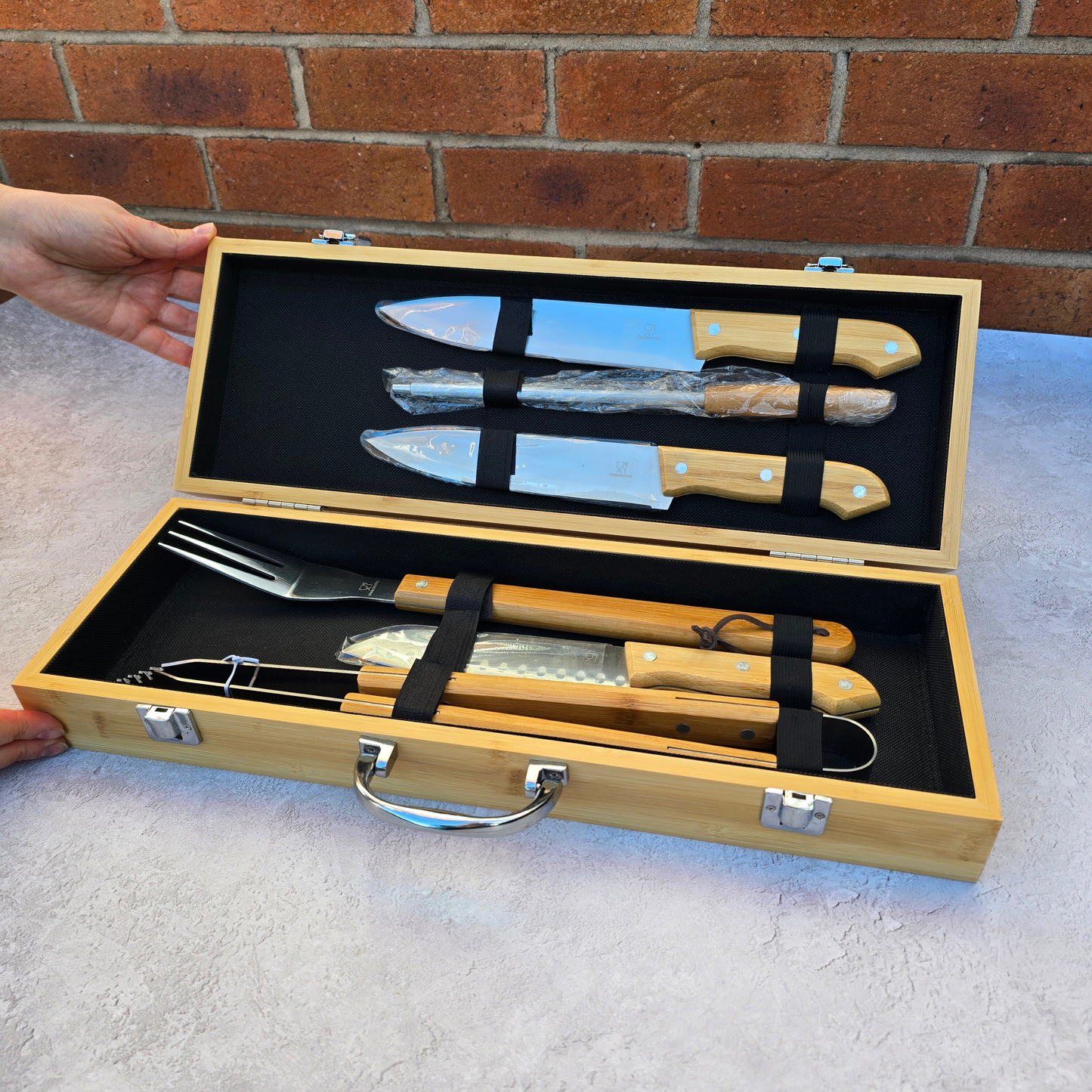 Personalised BBQ Tools Set in Bamboo Case: Grilling Gift Idea