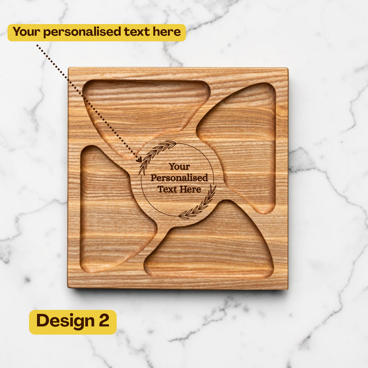 Personalised Square Wooden Charcuterie Board with Four Compartments