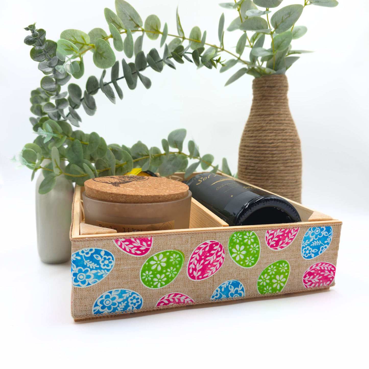 Empty Wooden Hamper Easter Egg Decorated Gift Crate