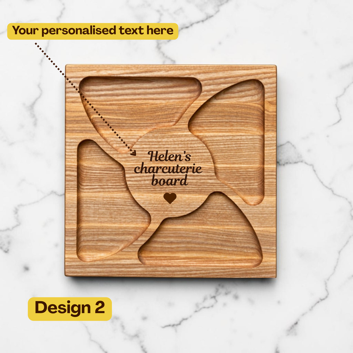 Personalised Square Wooden Charcuterie Board with Compartments