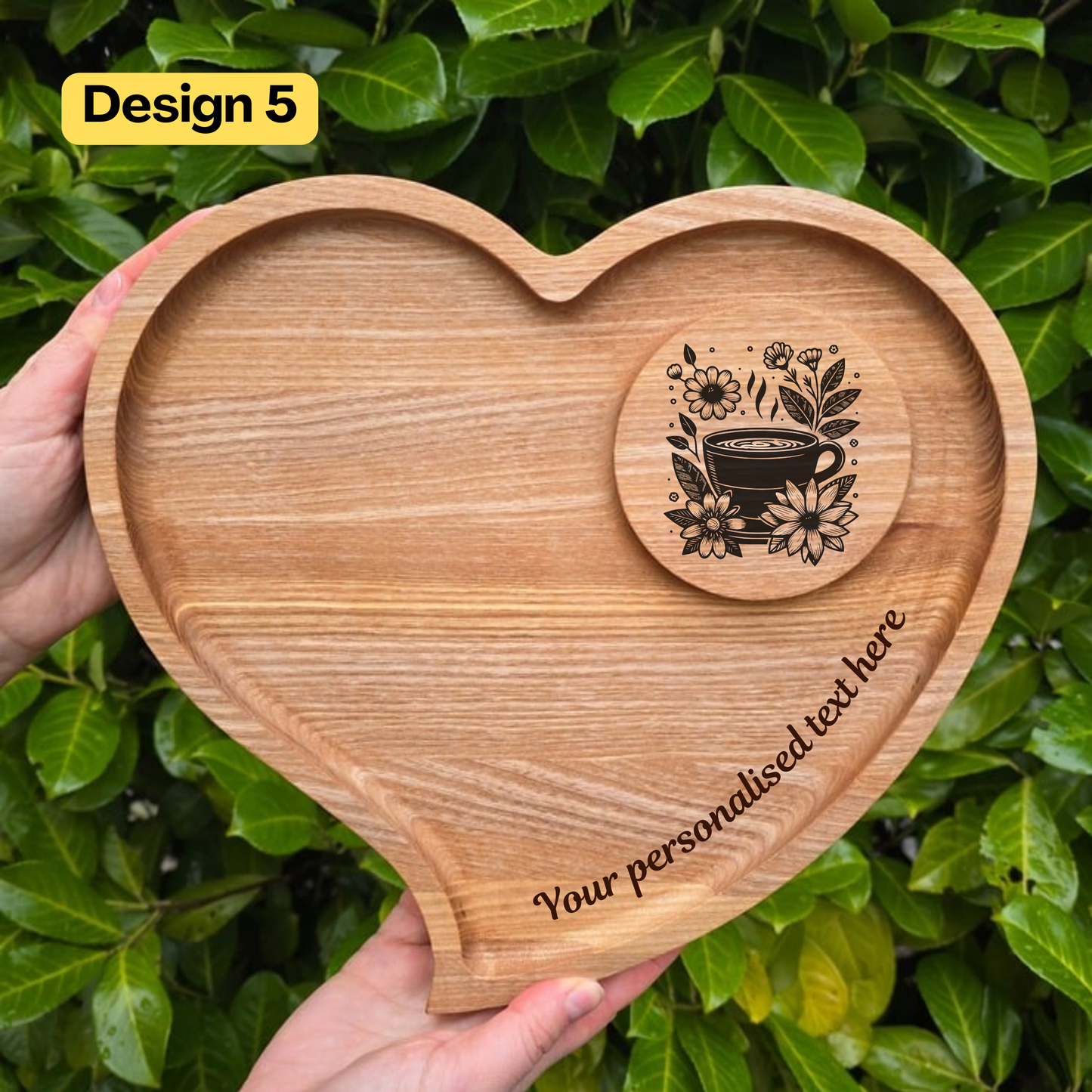 Large Personalised Heart Wooden Tea and Coffee Serving Platter