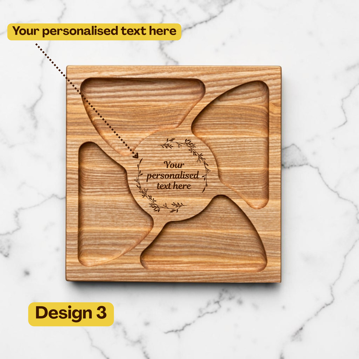 Personalised Square Wooden Charcuterie Board with Compartments