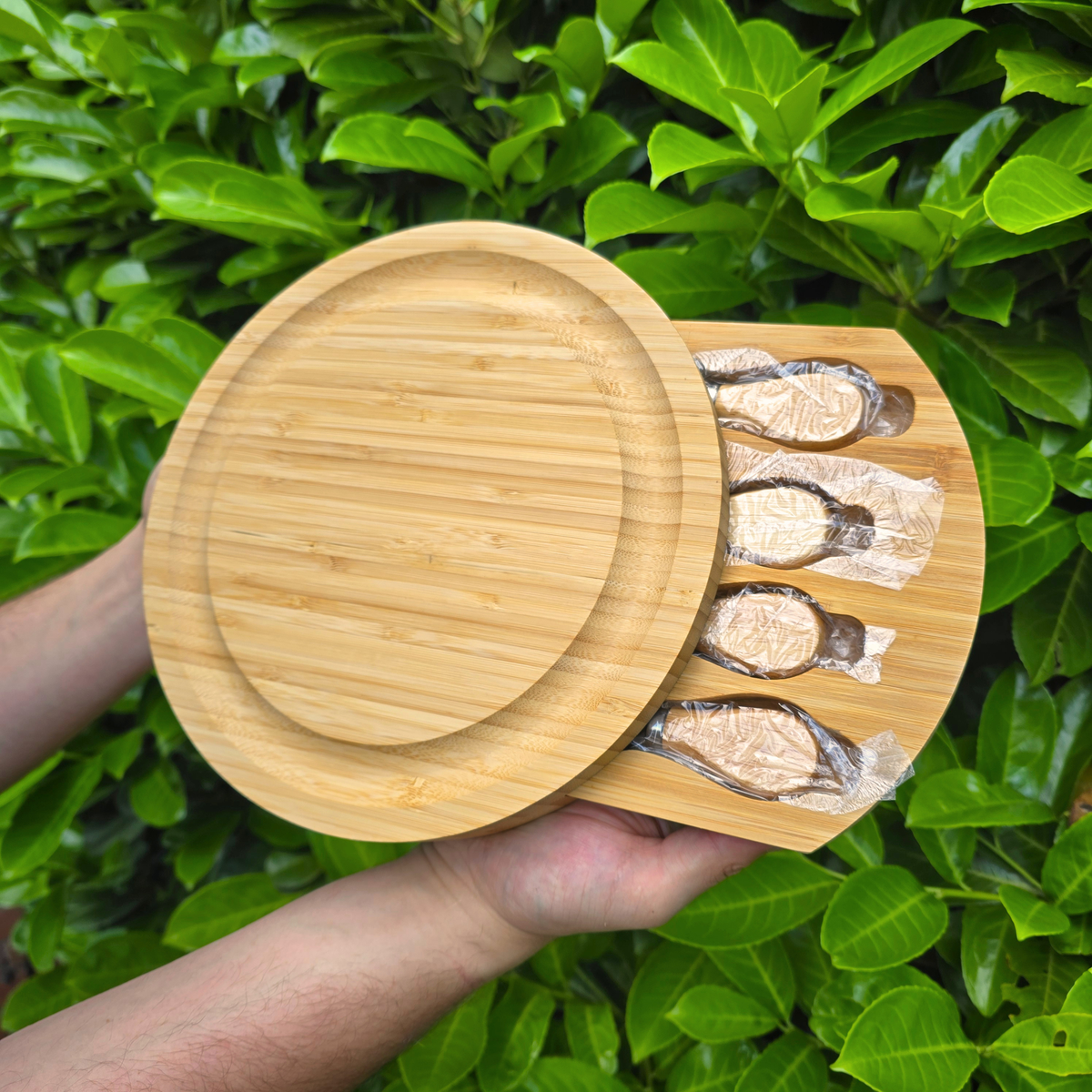 Personalised Bamboo Cheese Board Set: Engraved Gift for Couples