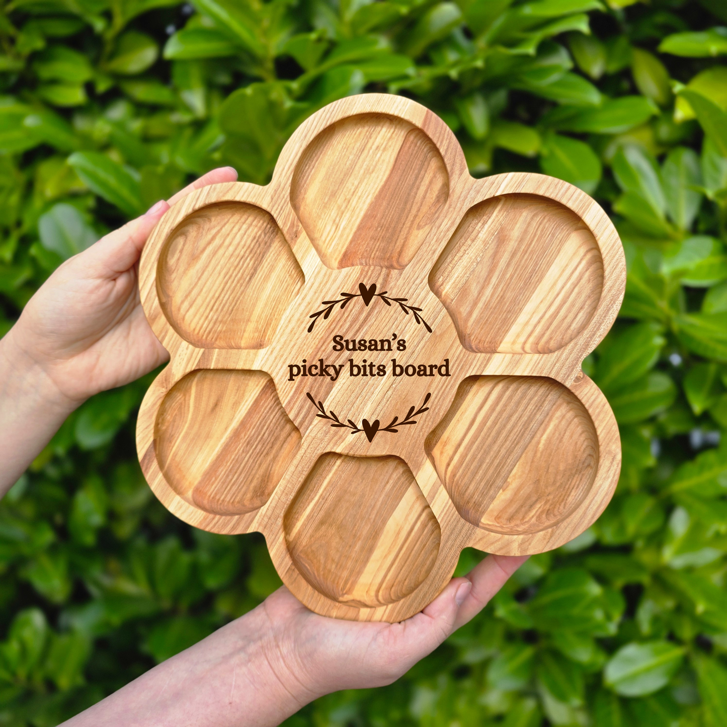 Flower Shaped Personalised Wooden Serving Platter Luxury Gift