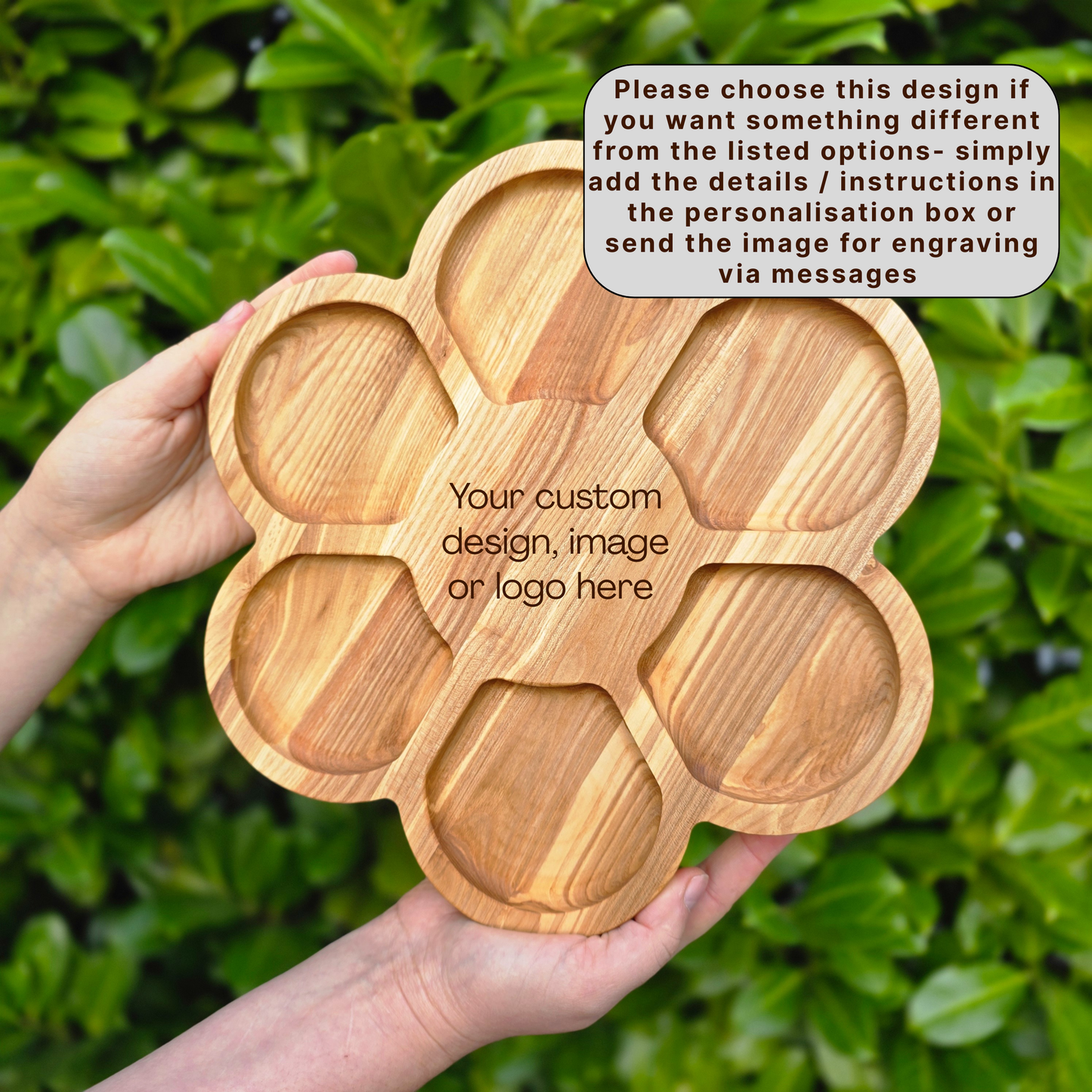 Flower Shaped Personalised Wooden Serving Platter Luxury Gift