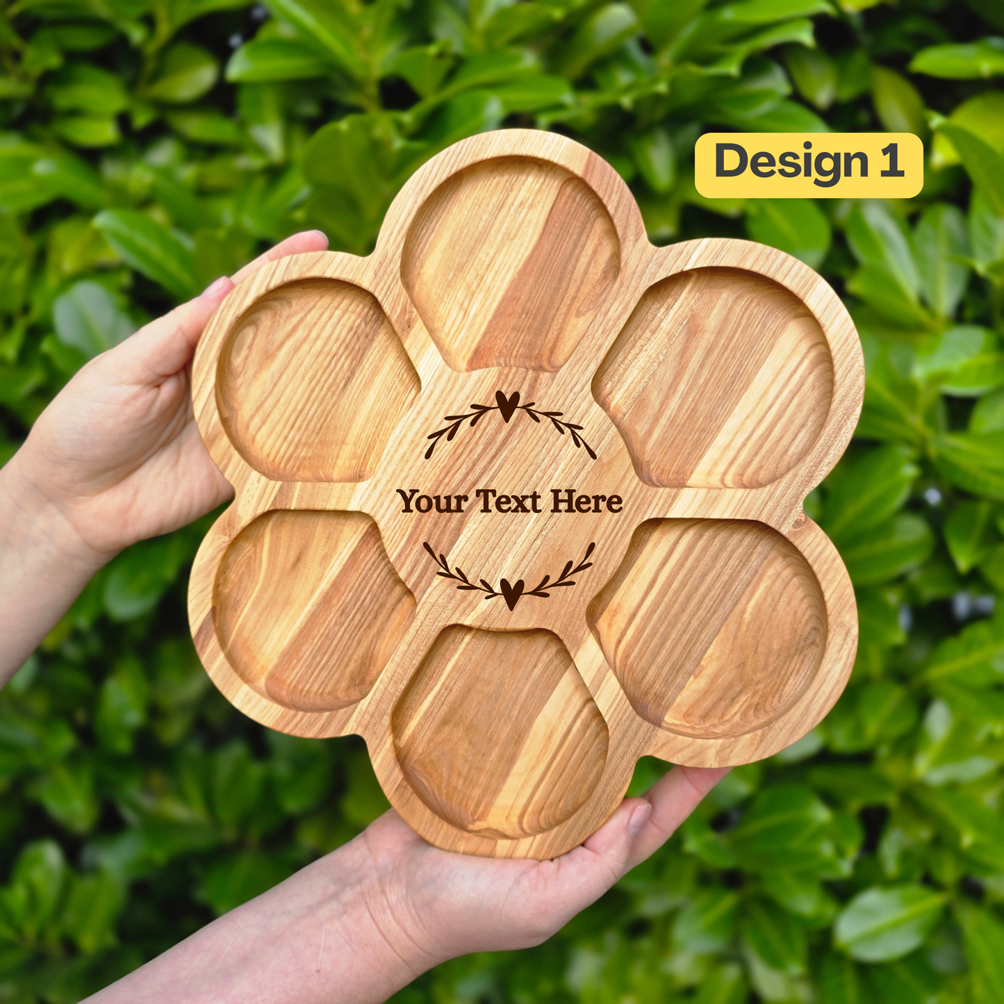 Flower Shaped Personalised Wooden Serving Platter Luxury Gift