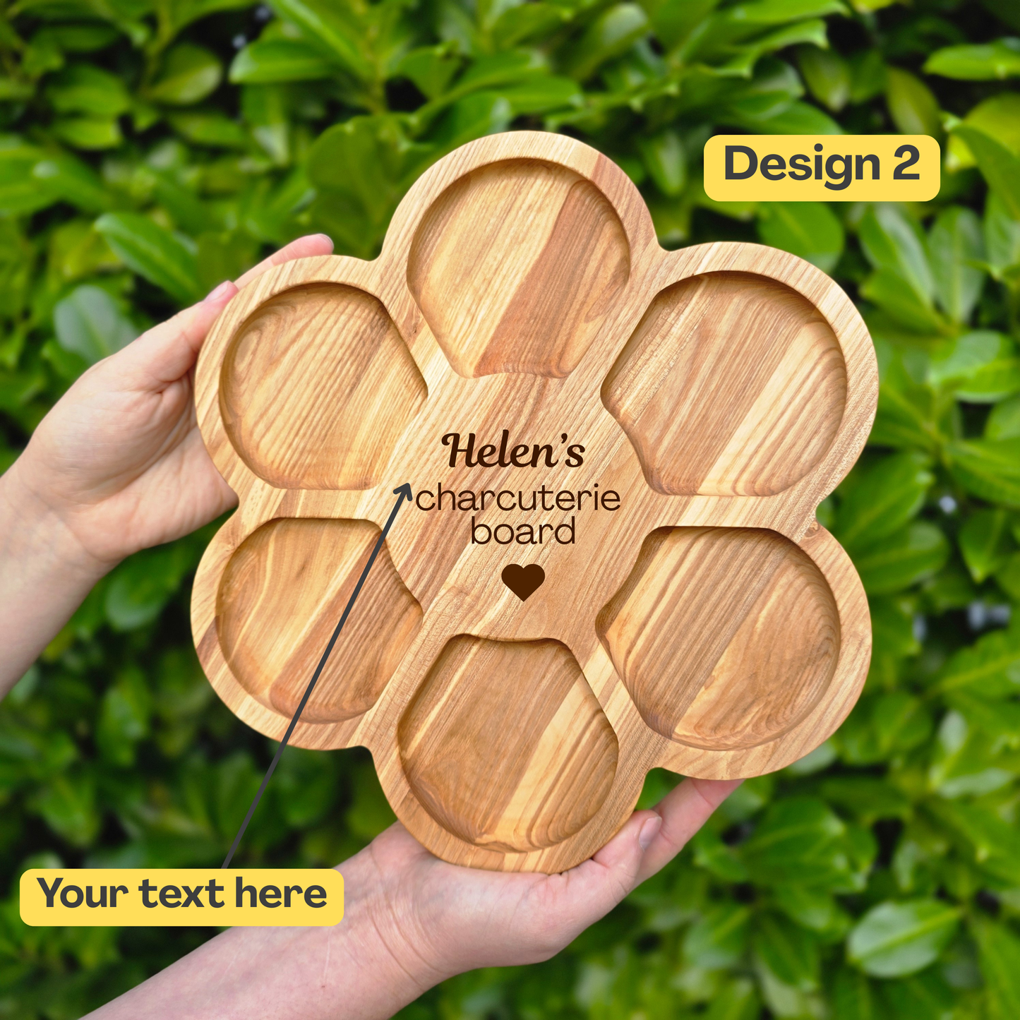 Flower Shaped Personalised Wooden Serving Platter Luxury Gift