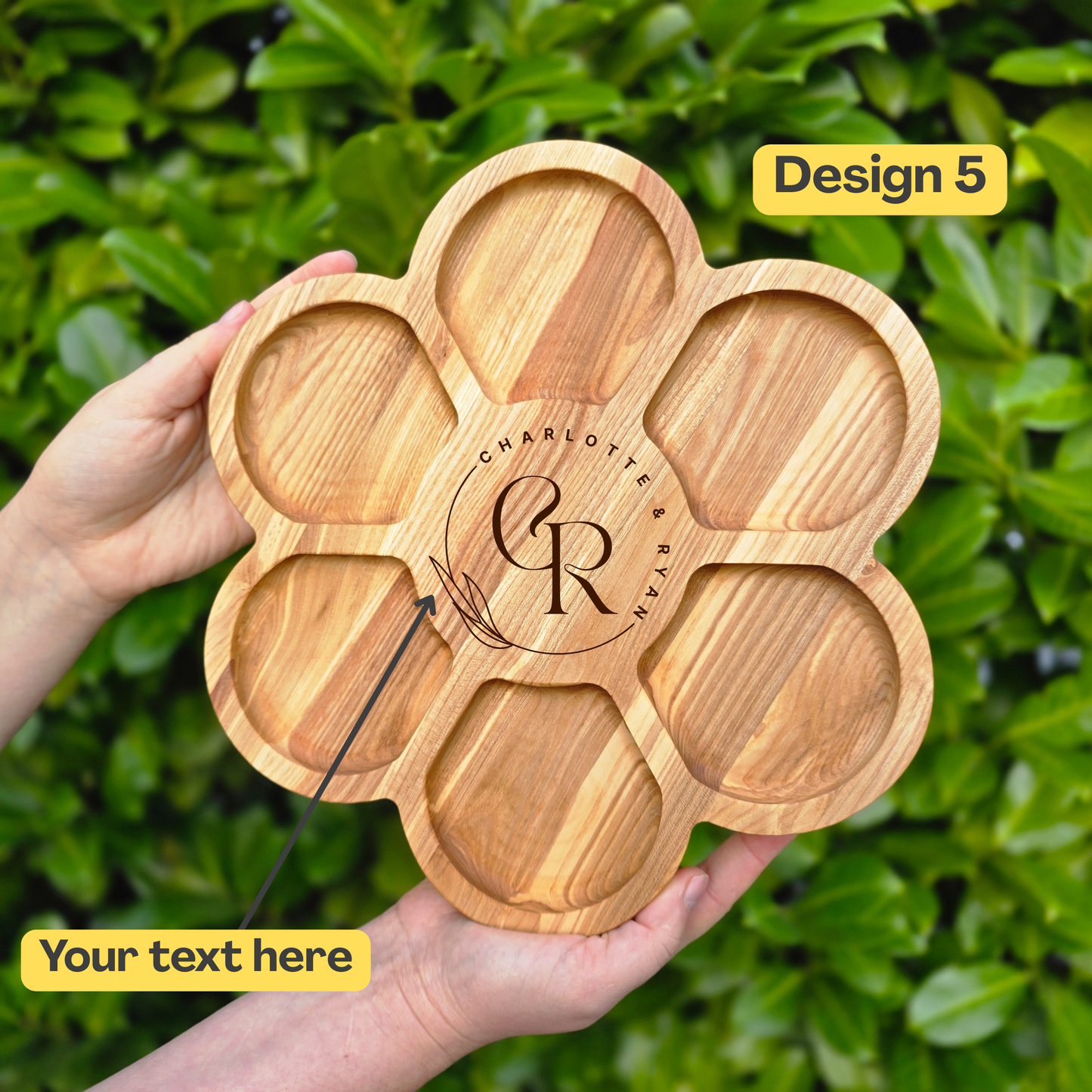 Flower Shaped Personalised Wooden Serving Platter Luxury Gift