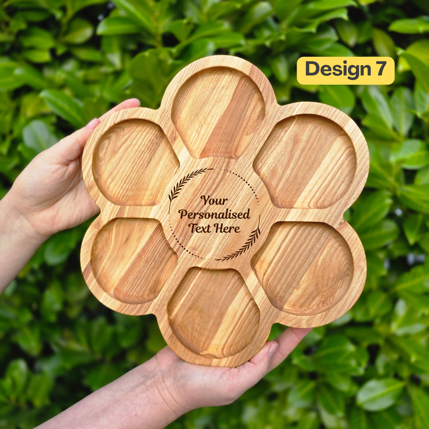 Flower Shaped Personalised Wooden Serving Platter Luxury Gift